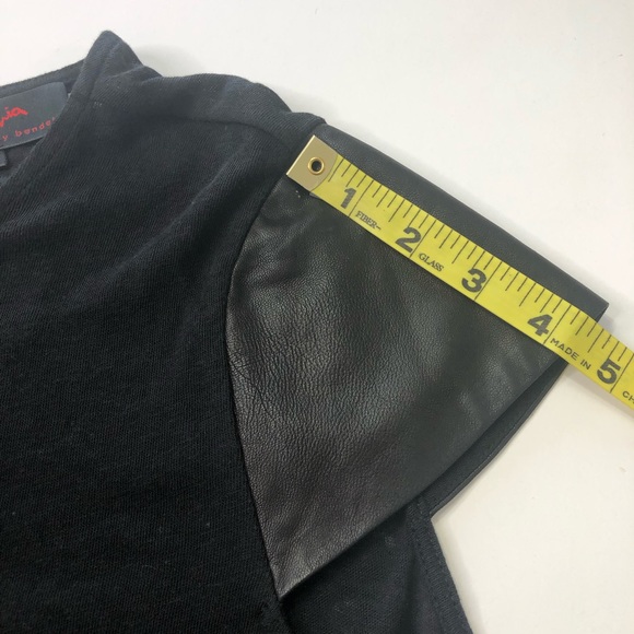 Alice+Olivia Air Top Black Lamb Leather Sleeves L - Picture 11 of 13